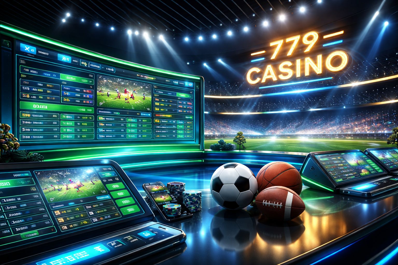Panel de apuestas deportivas de 779 Casino con eventos en vivo