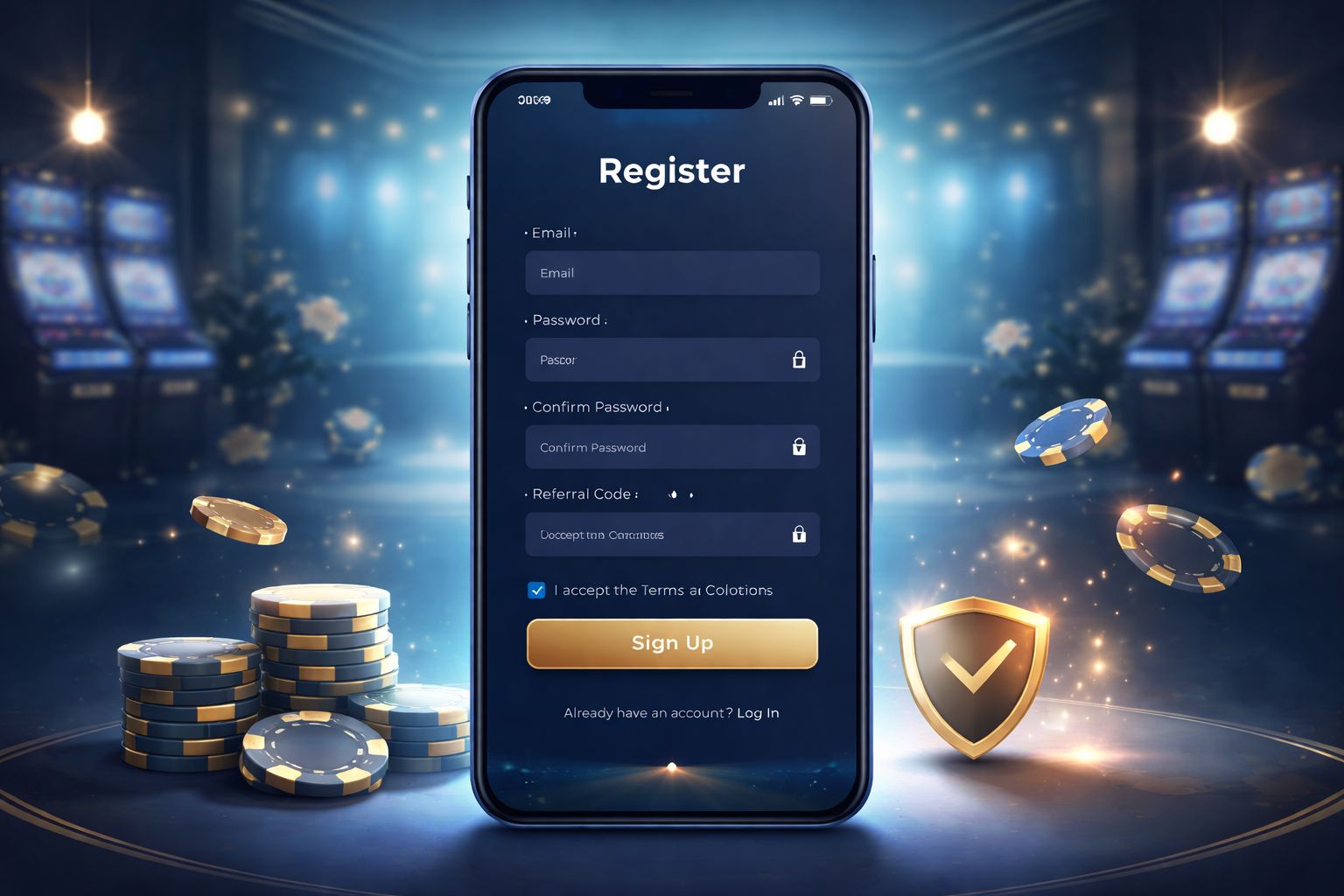 Un jugador móvil completando el registro en la plataforma 779 Casino con una interfaz limpia y moderna.