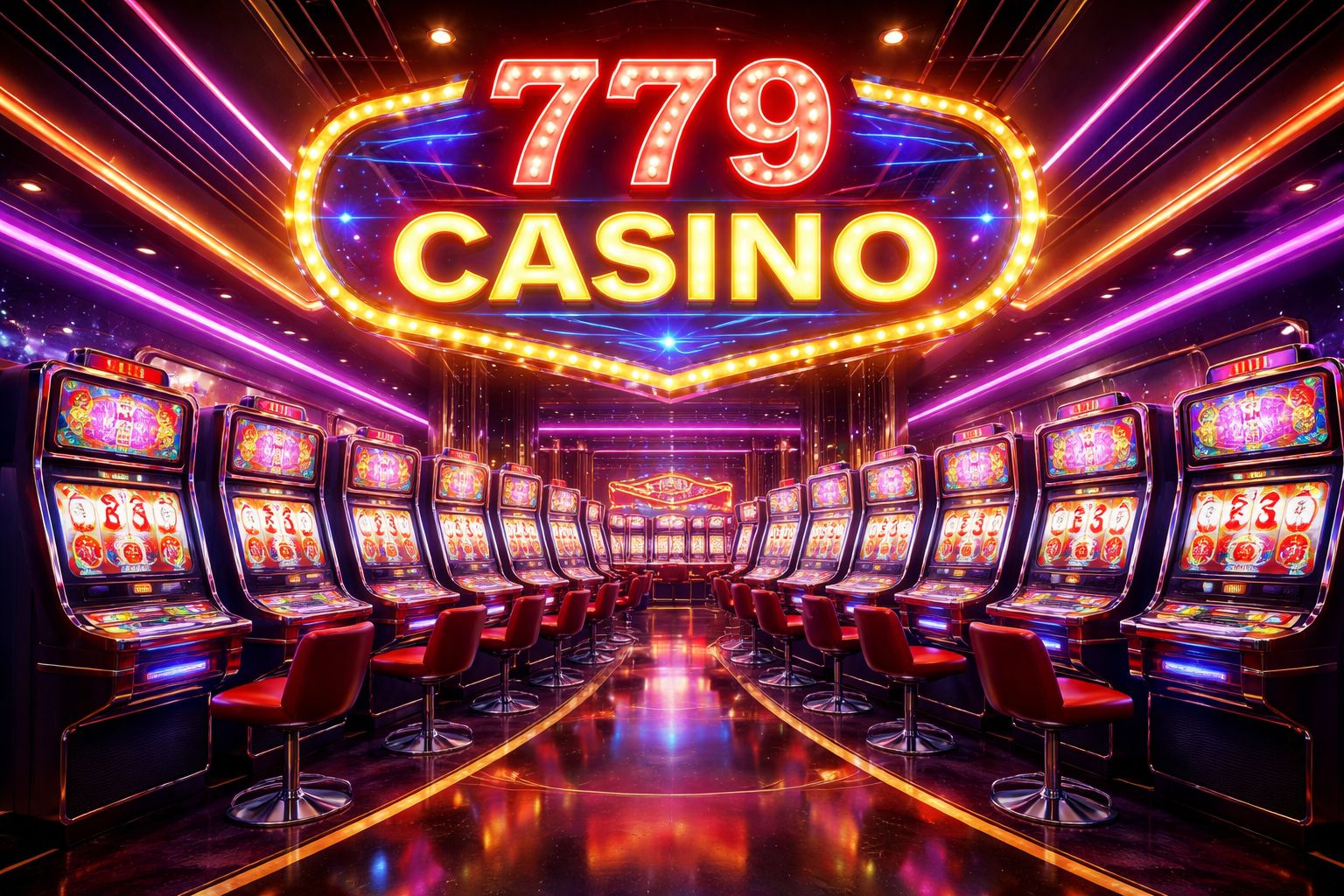 Vestíbulo de tragamonedas de 779 Casino con carretes vivos